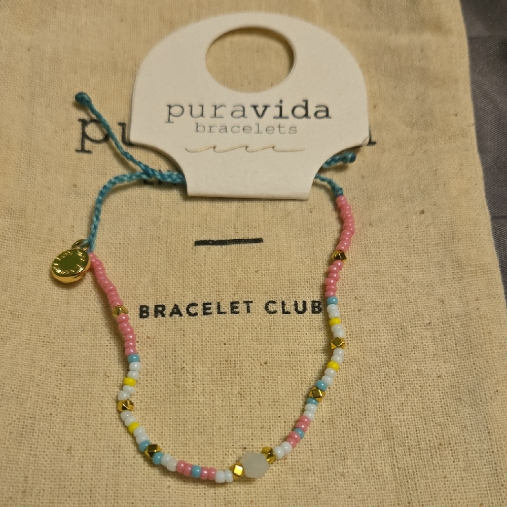 Pura Vida Bracelet with Pink, Blue, and Gold Beads